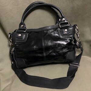 Donald J. Pliner Black Patent Leather Crossbody/Hand bag with removable strap